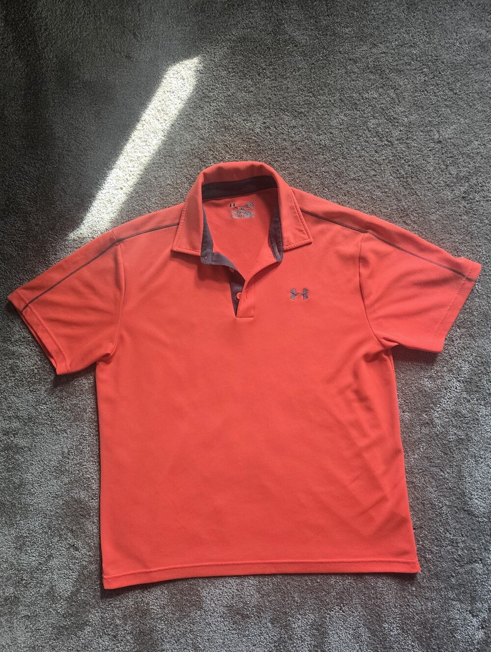 Under Armour Men's Bright Coral Polo with Gray Trim